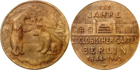 STÄDTE. 
DEUTSCHE STÄDTE. 
BERLIN. Medaille 1969 (v. G. Bergmann) a.d. 125jährige Jubiläum d. Zoologischen Gartens Berlin 1844-1969. Gebäude zw. 5 Z...