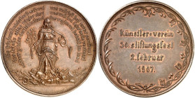 STÄDTE. 
DEUTSCHE STÄDTE. 
BREMEN. Medaille 1907 (o. Sign.) a. d. 50. Stiftungsfest d. Künstlervereins. Friedensgöttin mit Fanfare in dreifacher Ums...