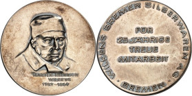 STÄDTE. 
DEUTSCHE STÄDTE. 
BREMEN. Prämienmedaille o.J. (o. Sign.) für 25 jährige treue Mitarbeit, gewidmet v. d. Wilkens Bremer Silberwaren AG. Brb...