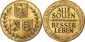 STÄDTE. 
DEUTSCHE STÄDTE. 
DÜSSELDORF. Medaille 1953 (sign.&nbsp;F, b.&nbsp;Hoffstätter) Große Rationalisierungs- Ausstellung. ALLE SOLLEN BESSER LE...