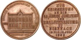STÄDTE. 
DEUTSCHE STÄDTE. 
EISENACH. Medaille 1893 (o. Sign.)a.d. 50 Jahrfeier des Realgymnasiums. 10 Z./ Frontansicht Br. 33,5 mm. . 

vz