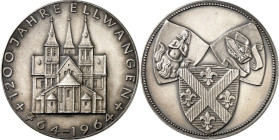 STÄDTE. 
DEUTSCHE STÄDTE. 
ELLWANGEN. Medaille 1964 (v.&nbsp;Holl) 1200 Jahre. Ansicht d. Abtei&nbsp;/ 3&nbsp;Wappen. Ag-40,5mm 25,6g (1000). . 

...
