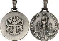 STÄDTE. 
DEUTSCHE STÄDTE. 
HAGEN. LOT: Medaille 1949 (v.&nbsp;W.Gauchel) Notopfer d. Stadt. Madonna hält Schmerzensmann; hinten Stadtruinen&nbsp;/ S...