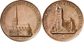 STÄDTE. 
DEUTSCHE STÄDTE. 
HAMBURG. Medaille 1842 (v. Wilkens) a. d. geplanten Wiederaufbau der 1842 abgebrannten St. Petri-Kirche. Ansicht d. Kirch...