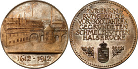 AUSBEUTE. 
DEUTSCHE LÄNDER UND STÄDTE. 
HALSBRÜCKE an der Freiberger Mulde in Sachsen. Medaille 1912 (v. F.W. Hörnlein) a. d. 300. Jahrestag der Sch...