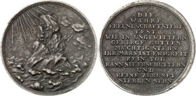 FREUNDSCHAFT, LIEBE, EHE. 
FREUNDSCHAFT. 
Medaille o.J. (um 1805) (v. J.V. Döll). Fels in aufgewühltem Meer übersteht Unwetter / 13 Z. Lob der Freun...