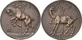 BILDHAUER und MEDAILLEURE des XIX. bis XXI. Jh.. 
DEUTSCHLAND vor 1945. 
LOMMEL, Friedrich P. Eugen *1883 Erlangen +1967. Medaille o.J. Ziege mit Gl...