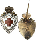 EUROPA. 
RUSSLAND. 
Zarenreich. Brosche, Abzeichen d. Russischen o.J. (grav. 1915) Kaiserlichen Gesellschaft vom Roten Kreuz. Ag mit Vergoldungsspur...