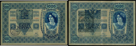 FIUME. 
1, 2, 2, 10, 20, 20, 100, 1000, 1000 Korona 1919/21 alle mit Stpl. "Fiume, aus alter ital. Slg.". Pick&nbsp; S101b,103b,104b,107b,109a,b,115d...