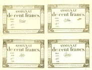 FRANKREICH. 
Assignaten. 
100 Francs 7.1.1795 18 Nivose An III 4er-Bogen mit 4 Unterschriften. Pi. A78. . 

gefaltet,II