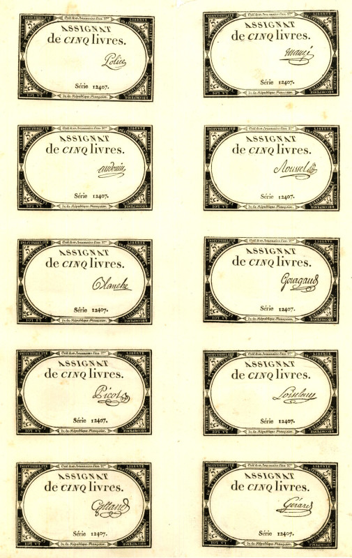 FRANKREICH. 
Assignaten. 
I. Republik. 5 Livres 10 Brumaire An II (31.10.1793)...