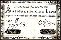 FRANKREICH. 
Assignaten. 
I. Republik. 50 Sols 30.4.1792. Pi. A57. . 

Handschrift III-