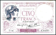 FRANKREICH. 
III. Republik -. 
5 Francs 19.10.1939. Pick&nbsp; 83. . 

III-