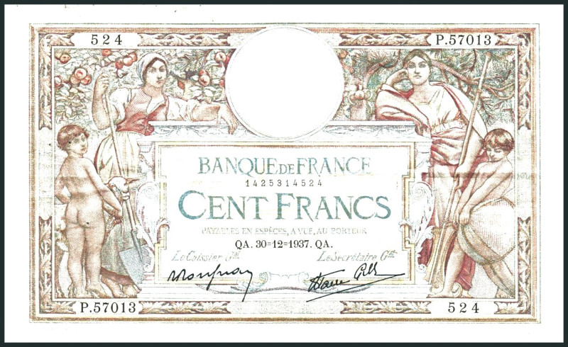 FRANKREICH. 
III. Republik -. 
100 Francs 30.12.1937. Pick&nbsp; 86b. . 

II...