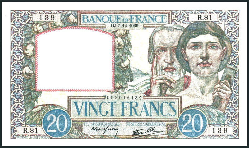 FRANKREICH. 
III. Republik -. 
20 Francs 7.12.1939. Pick&nbsp; 92a. . 

III