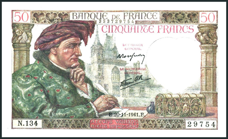FRANKREICH. 
II. Weltkrieg. 
50 Francs 20.11.1941. Pi. 93. . 

II