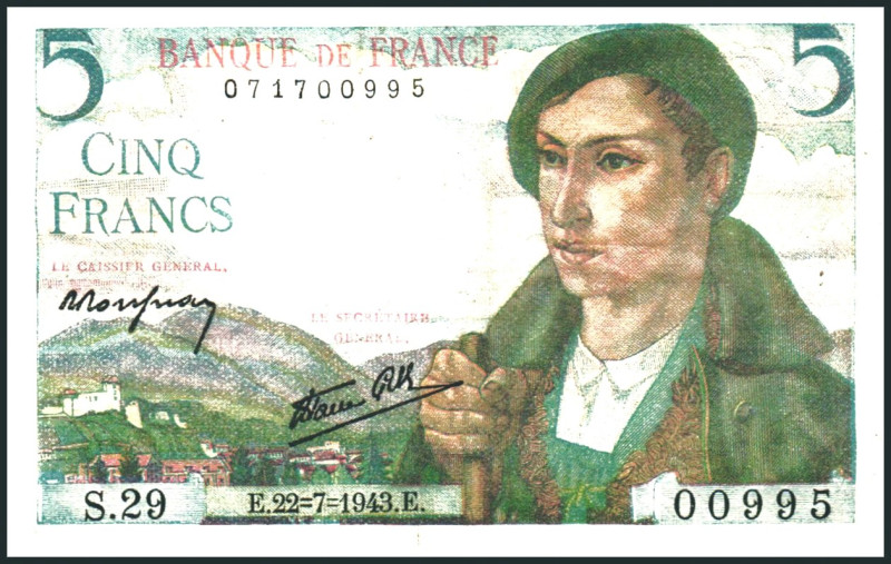 FRANKREICH. 
II. Weltkrieg. 
5 Francs 22.7.1943. Pi. 98a. . 

III