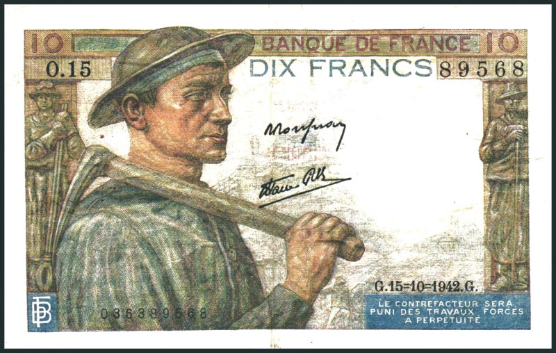 FRANKREICH. 
II. Weltkrieg. 
10 Francs 15.10.1942. Pi. 99d. . 

III
