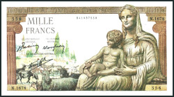 FRANKREICH. 
II. Weltkrieg. 
10000 Francs 22.10.1942 Mehrfarbig.VS:Ceres sitzt mit Hermes recht.RS:Merkur. Pi. 102. . 

Nadelstiche III+