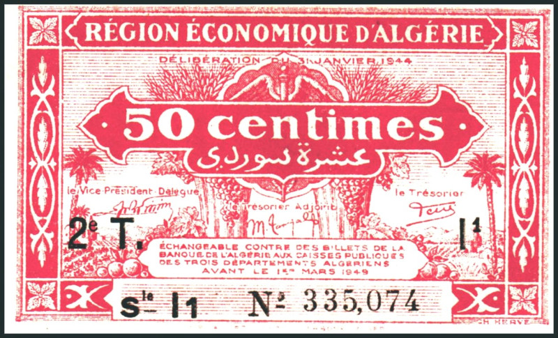 ALGERIEN. 
Region Economique D'Algerie 1944. 50 centimes 1944 Serie F1 und I1.(...