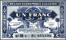 ALGERIEN. 
Region Economique D'Algerie 1944. 1 Franc 1944 Serie B1 und H4.( eintauschbar bis 1.3.1949). Pi. 98a,101. (2 Stück). 

I , II wenig flec...