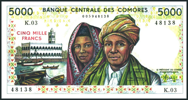 KOMOREN. 
5000 Francs o.D. (1984). Pi. 12a. . 

I