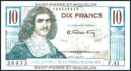 ST. PIERRE & MIQUELON. 
10 Francs o.D 1950-60. Aufdruck:Saint -Pierre-et-Miquelon. Pi. 23. . 

I
