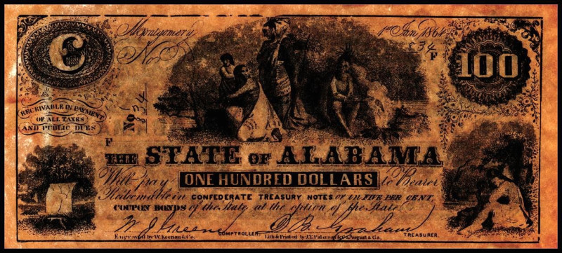 USA. 
Konföderierte Staaten. 
Alabama. 100 Dollar 1.01.1864 01.01.1864 Text: "...