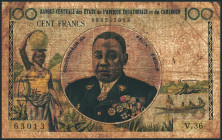 ZENTRALAFRIKANISCHE REPUBLIK. 
100 Francs o.D. (1957) mit Kamerun. Pick&nbsp; 32. s.Fr. Äquatorial Afrika. 

fleckig, IV