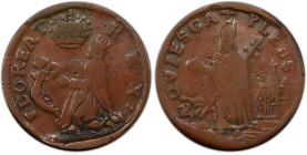Undated (ca. 1652-1674) St. Patrick Farthing. Martin 1b.1-Ba.1, W-11500. Rarity-6+. Copper. Nothing Below King. Fine-12 (PCGS).
86.9 grains. Glossy r...