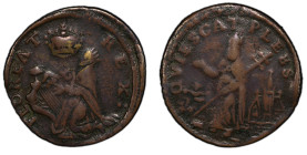 Undated (ca. 1652-1674) St. Patrick Farthing. Martin 1b.3-Ba.19, W-11500. Rarity-7. Copper. Nothing Below King. VF-30 (PCGS).
83.0 grains. A solid VF...