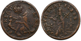 Undated (ca. 1652-1674) St. Patrick Farthing. Martin 1b.6-Ca.10, W-11500. Rarity-7. Copper. Nothing Below King. VF-25 (PCGS).
82.8 grains. Bold detai...