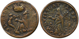 Undated (ca. 1652-1674) St. Patrick Farthing. Martin 1b.8-Ca.10, W-11500. Rarity-8. Copper. Nothing Below King. VF-25 (PCGS).
90.4 grains. Brassy oli...