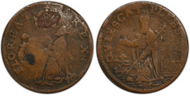 Undated (ca. 1652-1674) St. Patrick Farthing. Martin 1c.1-Ba.18, W-11500. Rarity-7. Copper. Nothing Below King. Fine Details--Environmental Damage (PC...