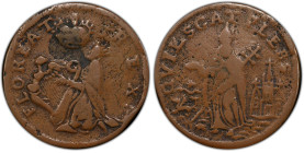 Undated (ca. 1652-1674) St. Patrick Farthing. Martin 1c.4-Ba.5, W-11500. Rarity-6+. Copper. Nothing Below King. VF-20 (PCGS).
77.4 grains. Well cente...