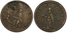 Undated (ca. 1652-1674) St. Patrick Farthing. Martin 1c.7-Ca.3, W-11500. Rarity-6+. Copper. Nothing Below King. EF Details--Environmental Damage (PCGS...