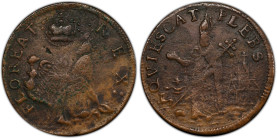 Undated (ca. 1652-1674) St. Patrick Farthing. Martin 1c.10-Ba.24, W-11500. Rarity-7+. Copper. Nothing Below King. VF Details--Environmental Damage (PC...