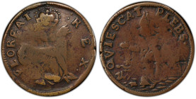 Undated (ca. 1652-1674) St. Patrick Farthing. Martin 1c.14-Ca.6, W-11500. Rarity-7. Copper. Nothing Below King. VF Details--Damage (PCGS).
73.4 grain...