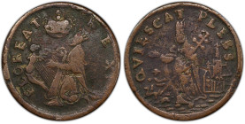 Undated (ca. 1652-1674) St. Patrick Farthing. Martin 1c.18-Ba.17, W-11500. Rarity-6+. Copper. Nothing Below King. VF Details--Environmental Damage (PC...
