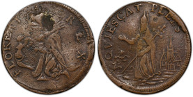 Undated (ca. 1652-1674) St. Patrick Farthing. Martin 1d.1-Ba.11, W-11500. Rarity-8. Copper. Nothing Below King. VF Details--Damage (PCGS).
100.8 grai...