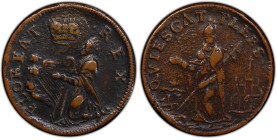 Undated (ca. 1652-1674) St. Patrick Farthing. Martin 1d.2-Ca.9, W-11500. Rarity-6+. Copper. Nothing Below King. VF-30 (PCGS).
96.6 grains. A well mad...