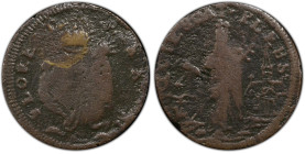 Undated (ca. 1652-1674) St. Patrick Farthing. Martin 2b.2-Cc.1, W-11500. Rarity-7. Copper. Sea Beasts Below King. Good-6 (PCGS).
77.9 grains. Glossy ...