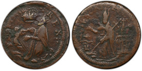 Undated (ca. 1652-1674) St. Patrick Farthing. Martin 3c.1-Fb.1, W-11500. Rarity-7. Copper. Sea Beasts Below King, Masonic Punctuation. VF Details--Env...