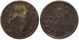 Undated (ca. 1652-1674) St. Patrick Farthing. Martin 3f.1-Fc.1, W-11500. Rarity-7+. Copper. Sea Beasts Below King, Masonic Punctuation. VF Details--En...