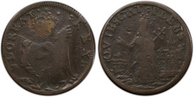 Undated (ca. 1652-1674) St. Patrick Farthing. Martin 3g.2-Db.2, W-11500. Rarity-6+. Copper. Sea Beasts Below King, Masonic Punctuation. VG-10 (PCGS)....