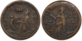 Undated (ca. 1652-1674) St. Patrick Farthing. Martin 3g.5-Fc.20, W-11500. Rarity-7. Copper. Sea Beasts Below King, Masonic Punctuation. EF Details--Da...