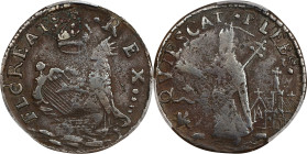Undated (ca. 1652-1674) St. Patrick Farthing. Martin 4c.1-Gb.3, W-11500. Rarity-8. Copper. Sea Beasts Below King, Stars in Legend. VF Details--Scratch...