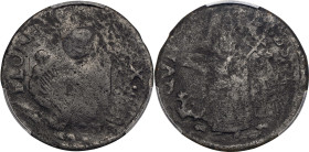 Undated (ca. 1652-1674) St. Patrick Farthing. Martin 5a.1-Gh.4, W-11500. Rarity-8. Copper. Sea Beasts and "Toad" Below King. Good Details--Environment...