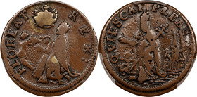 Undated (ca. 1652-1674) St. Patrick Farthing. Martin 8a.1-Ba.3, W-11500. Rarity-5+. Copper. Martlet Alone Below King. VF-25 (PCGS).
91.6 grains. A hi...