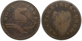 1786 New Jersey Copper. Maris 24-P, W-4965. Rarity-2. Narrow Shield, Curved Plow Beam. VG-10 (PCGS).
135.1 grains. Dark olive and pale-brown surfaces...